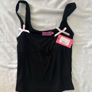 Black Ribbed Tank Top with Pink Accents